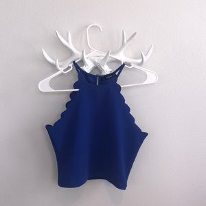 Scalloped crop blue tank
